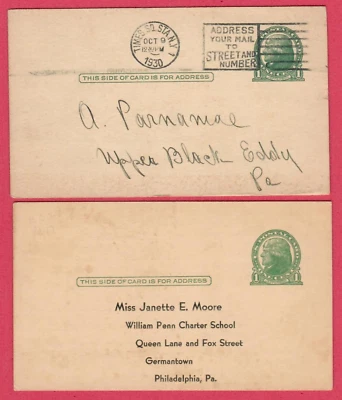 1930 US TWO VINTAGE Postal Cards Stationery USED 1327 - Image 1 of 2