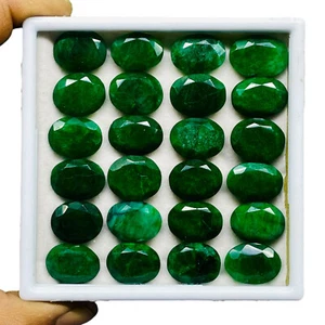 24 Pcs Natural Emerald 16.5-19mm Stunning Green Ring Size Loose Gemstones Lot - Picture 1 of 9