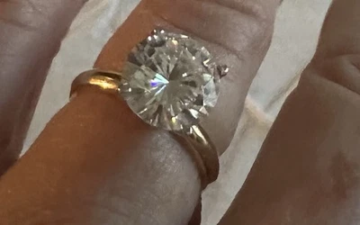14K Solid Yellow Gold 4CT Charles & Colvard Moissanite Engagement Ring Round - Image 1 of 4