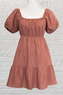 Vestido Boho Love Tree Coral Lino Lechera Mini Línea A Talla S Cottagecore Western Foto 1 de 4
