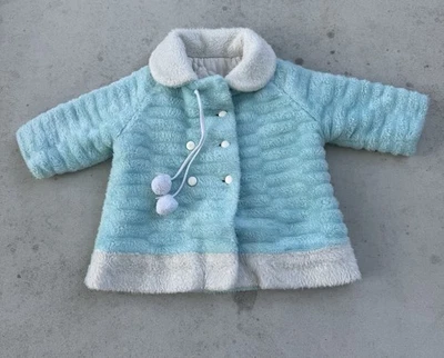 Vintage Aqua Blue/White Toddler “Fur” Coat Size 10 Months - Image 1 of 4