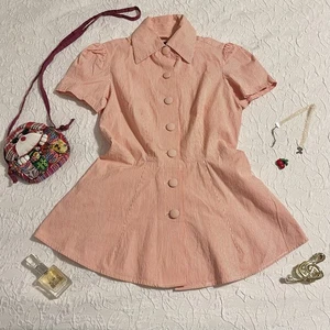 The J Peterman Company süßes gestreiftes Minikleid Vintage Puppe Knopf orange Damen 4 - Bild 1 von 15