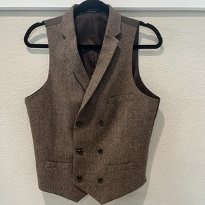 Vintage Bar III Herren zweireihig braun Fischgrät Tweed 6 Knöpfe Seitentasche - Bild 1 von 12