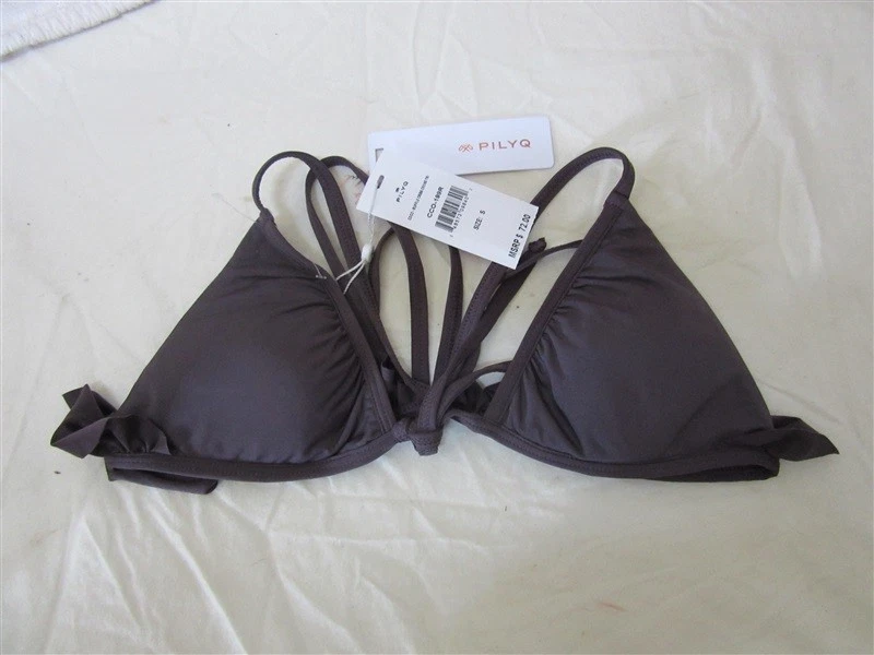 Nuevo con etiquetas Top de natación de bikini triángulo con volantes cruzados lisos Pilyq Coco D #114562 Foto 1 de 1