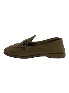 Miu Miu Loafer Chain Metal Logo Pointed Toe 37 Beige Suede 5D866D Used - Picture 1 of 5