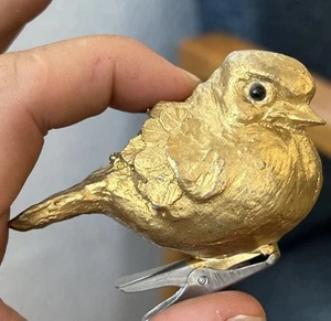 Vintage Gold Tone Christmas Ornament Bird Clip On Tree Canary 1940s/50s - Bild 1 von 8