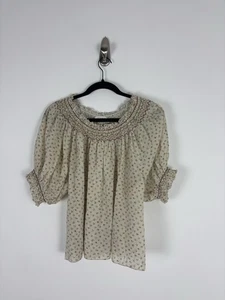Doen Smocked Annalise Top Size Large Beige Pink Floral Cottagecore Peasant - Picture 1 of 9
