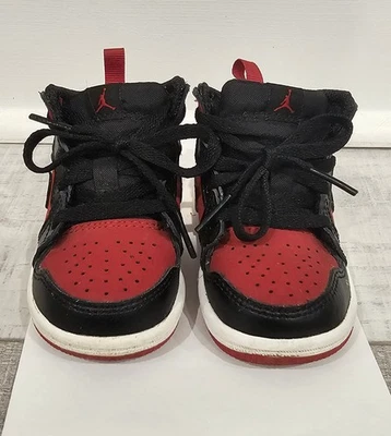 Nike Air Jordan 1 Mid Bred Black Red Size 5C Toddler Pre-owned Kids TD - Image 1 of 4