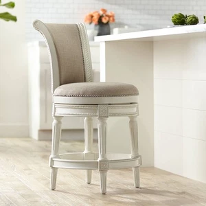 Oliver Wood Swivel Bar Stool White 24 1/2" High Cream for Kitchen Counter Island - Picture 1 of 10
