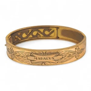 Vintage Gold Filled Bangle Bracelet Inscribed Madalyn Hand Engraved Mono - Picture 1 of 11