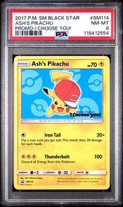 PSA 8 ASH'S PIKACHU SM114 SM REGULAR PROMO I CHOOSE YOU! - Picture 1 of 2