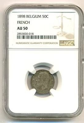 Belgium Leopold II 1898 Silver 50 Centimes French Legend AU50 NGC Toned - Image 1 of 4