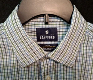 Reg Fit 16.5x34/35 Mens Stafford Travel Easy Care Broadcloth L/S Dress Shirt - Picture 1 of 4