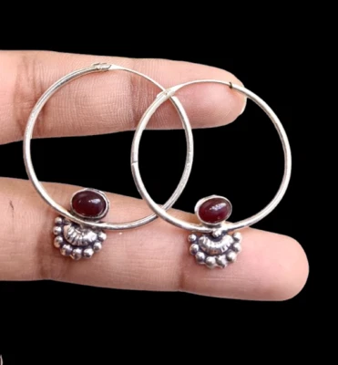Aro de amatista natural Bali enchapado en plata de ley 925 1 par de pendientes joyería ~ Foto 1 de 4