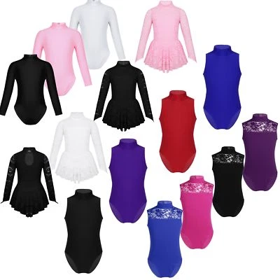 Kids Girls Gymnastics Leotard Turtle Neck Long Sleeve Ballet Dance Dress Costume - Image 1 of 3
