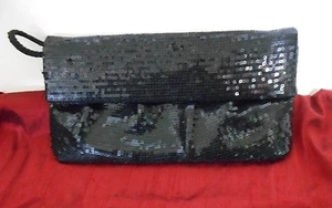 Vtg Style & Co Black Sequin Evening Strap Clutch Bag 9"x5" Glam Quiet Luxury - Picture 1 of 5