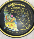 Vtg Walt Disney World Florida Map Round Black Metal Serving Tray Souvenir 70s