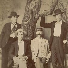 Antique Cabinet Card Group Photograph Handsome Young Man Men Cowboy Kepi Hat