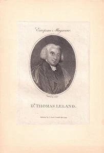 THOMAS LELAND Historiador irlandés, novelista y sacerdote grabado, 1795 por R. Stanier - Imagen 1 de 1