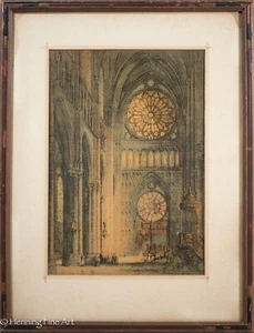 Beautiful Antique Lithograph Cathedral of Notre-Dame of Reims Interior Windows - Picture 1 of 7