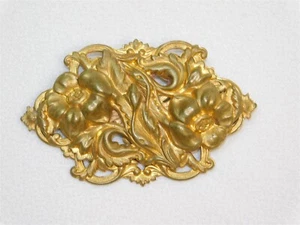 Broche prendedor Art Nouveau flor tono dorado 3,5" x 2" antiguo - Imagen 1 de 4