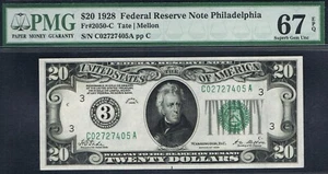 $20 1928 PHILADELPHIA FRN. Fr. 2050-C. TOP POP. SUPER GEM GRADE. PMG 67 EPQ - Picture 1 of 4