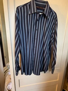 Perry Ellis Shirt Men’s XL Blue Striped Long Sleeve Button Up 100% cotton - Picture 1 of 5