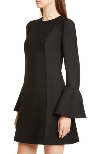 Mini abito VALENTINO nero lana seta crepe COUTURE manica a campana cambio 4US S 40IT