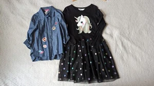 H&M Girls Cotton Jersey Long sl Dress Size 6X/7 Black With Sparkle Dots Unicorn - Picture 1 of 12