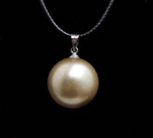"Collar colgante de perlas redondo marrón claro de 16 mm para mujer joyería de 18" - Imagen 1 de 5