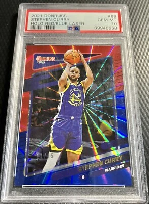 Stephen Curry 2021 11/15 PSA 10 Panini Donruss Holo láser rojo/azul #68 Warriors Foto 1 de 3