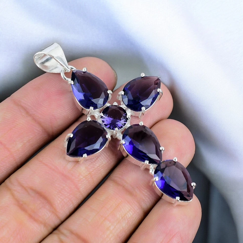 Tanzanite cross gemstone handmade 925 sterling silver jewelry pendant - Image 1 of 1