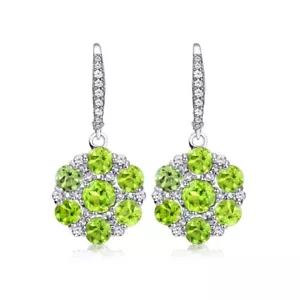 Blume Peridot & Weiß Topas Lang Ohrringe Sterlingsilber - Bild 1 von 3