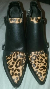 Circus By Sam Edelman Leopard Black Leather Booties Size Point Toe Gun Metal (X) - Picture 1 of 7