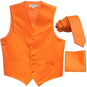 Nuevo chaleco de esmoquin liso para hombre chaleco chaleco y conjunto de corbata ajustada naranja formal - Imagen 1 de 4