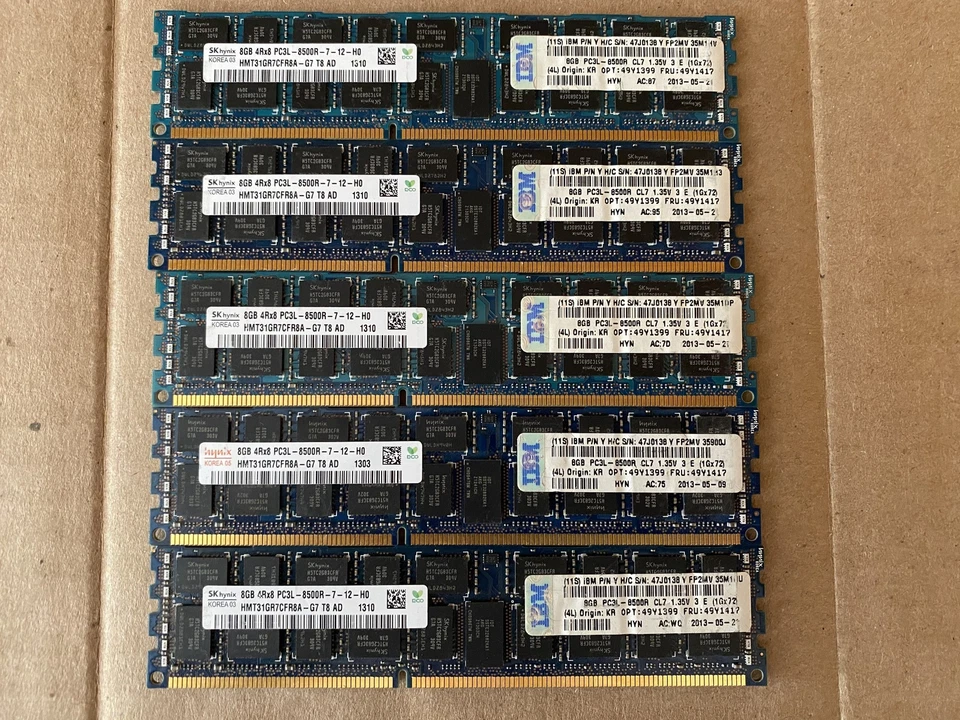 HYNIX 40GB 5X8GB 4RX8 PC3L-8500R ECC REG SERVER MEMORY HMT31GR7CFR8A-G7 J8-2(6) - Image 1 of 3