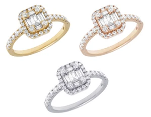 Baguette Square Cluster 1/2 CT Real Diamond Engagement Ring 14K Rose/Yellow/W... - Picture 1 of 9
