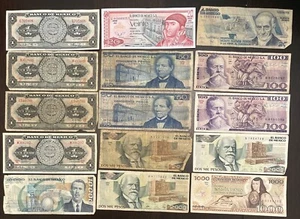 1954-1992 1 20 50 100 1000 2000 10000 Pesos México Mexico 15 Banknote Collection - Picture 1 of 2