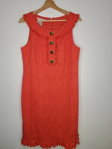 Maggy London Womens Dress Orange Textured Ruffle Trim Gold Buttons Shift Size 8 - Picture 1 of 8