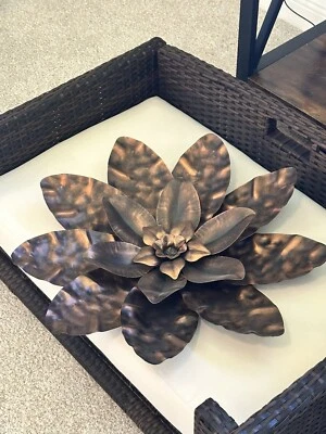 VINTAGE PIER 1 BRONZE METAL SCULPTURE 23”x23" WATER LILY WALL HANGING - Image 1 of 4