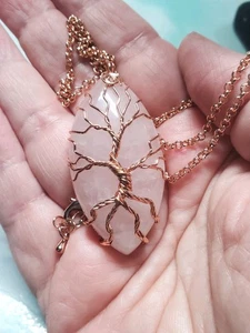 Natural Crystal Quartz Stone Tree of Life Healing Reiki Energy Pendant Necklace - Picture 1 of 10