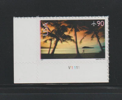 US EFO ERROR Stamps #C143 Guam Airmail: 2 runners etc. Color Shift. Plate #. MNH - Image 1 of 2