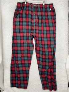 Polo Ralph Lauren Pajama Sleep Pants Mens XL Red Green Plaid Flannel Drawstring - Picture 1 of 13