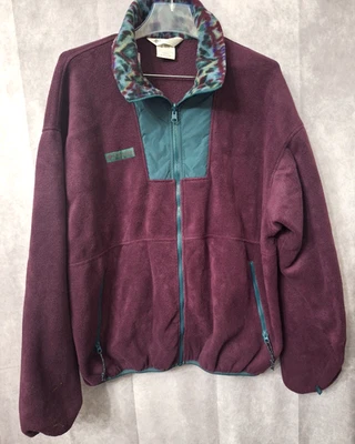Vintage Columbia Fleece Zip Up Jacket Mens L Pine Green Burgundy Print Outdoor - Image 1 of 4