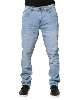 Pantalones de mezclilla para hombre auténticos mezcla azul claro Twister cintura media calce ajustado Foto 1 de 4