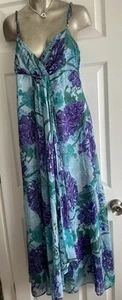 LK BENNETT 100% Silk Maxi Dress. Purple and Turquoise Floral Pattern. UK12 - Picture 1 of 7
