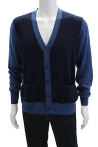 Jack Spade Mens Wool V neck Button Down Colorblock Cardigan Blue Size L - Picture 1 of 5