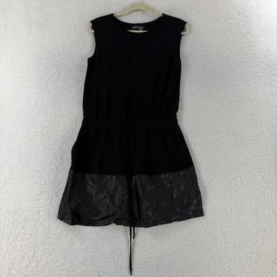 Vince Leather Trim Dress Womens Size XS Black Drawstring Sleeveless Casual - Image 1 of 4