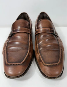 Zapatos mocasines Ferragamo de cuero marrón envejecido para hombre talla 11 EE - Imagen 1 de 5