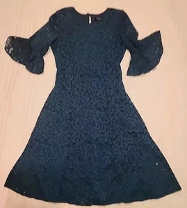 New Perceptions Dress Women’s Sz L Vtg Dark Green Lace Overlay Lined Romantic - Picture 1 of 7